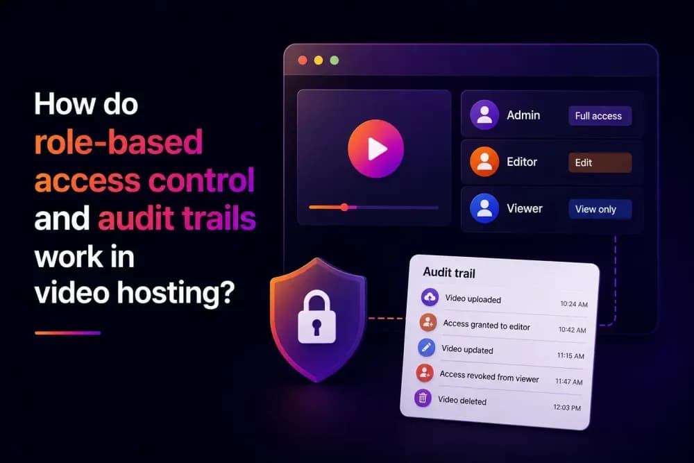 How do role-based access control and audit trails work in video hosting?