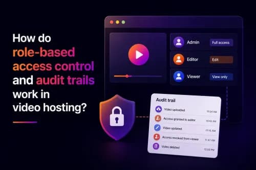 How do role-based access control and audit trails work in video hosting?