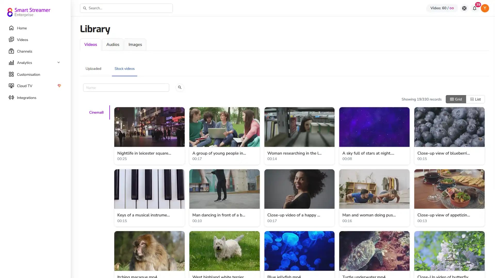 A knowledge base has been built through video content. The video library is being hosted on Cinema8's platform.