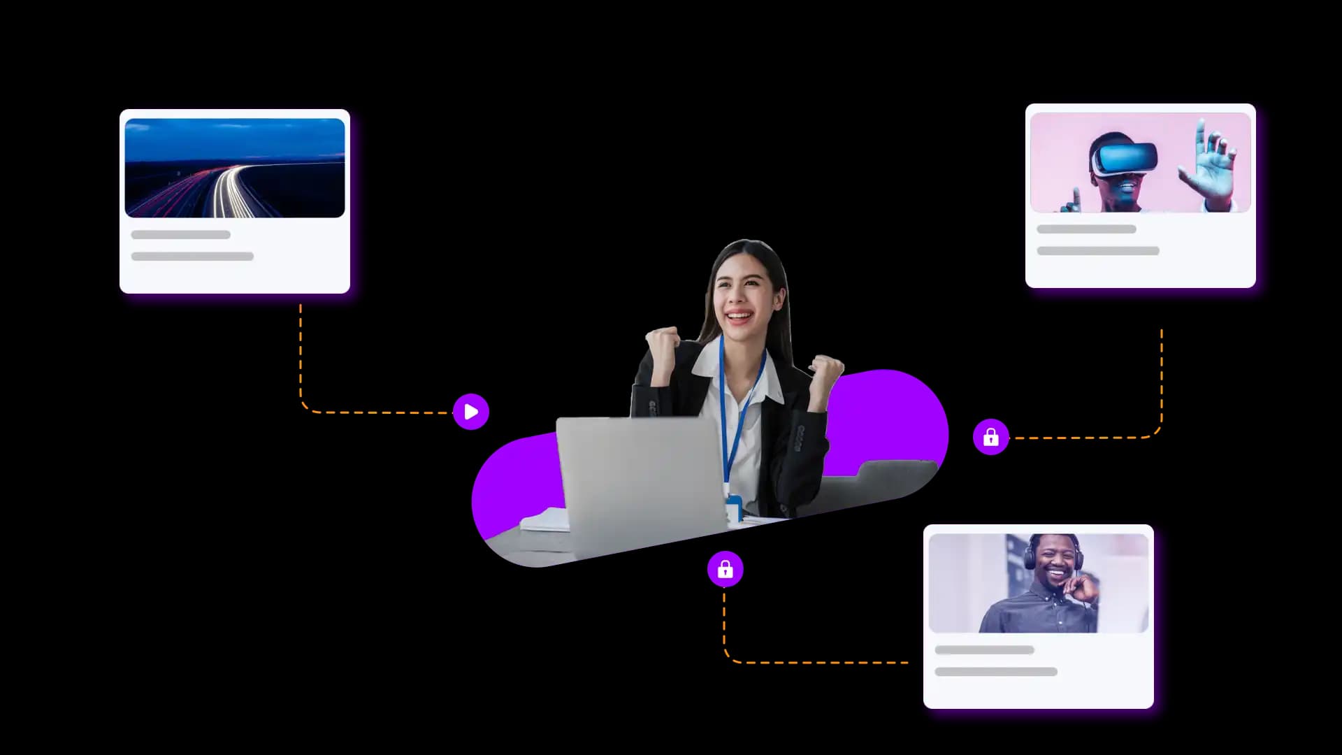 Three streamed videos are shown with paths to a viewer. Some paths are locked indicating restricted access.