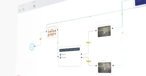 Conditional logic tools are being used inside Cinema8's platform. Branches and action points are shown to guide viewers based on different variables.